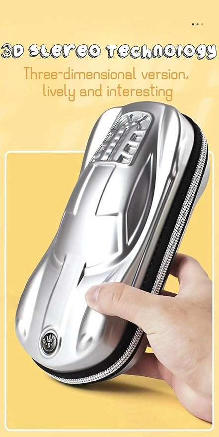 XZR Supercar Pen Case Box Bag Stocking Stuffers Large Capacity Organizer Cool Supercar Pencil Bag Storage Box EVA Material Nice Gift (Silver)