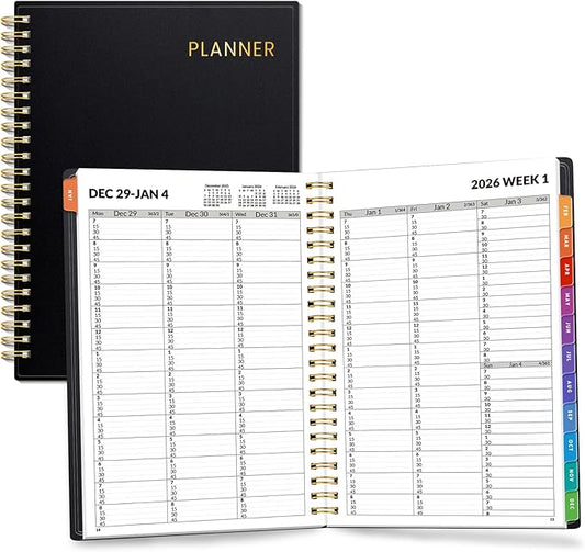 SUNEE 2026 Appointment Book, Quarter-Hourly, Weekly & Monthly - from January 2026 - December 2026, 6.4"x8.3" Weekly Planner, Flexible Cover, Note Pages, Pockets, Bookmark, Spiral Binding, Black