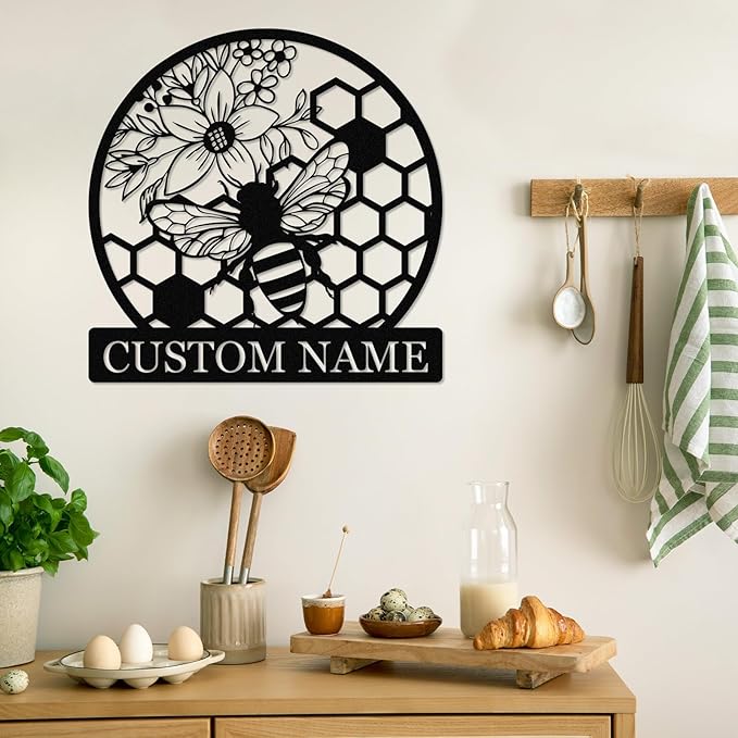 Dyoart Custom Honey Bee Metal Sign | Personalized Metal Bee Wall Art | Custom Garden Signs Outdoor Metal | Bee Hive Decor | Gift for Gardener Bee Keeper | Funny Bee Wall Decor for Home Garden Yard