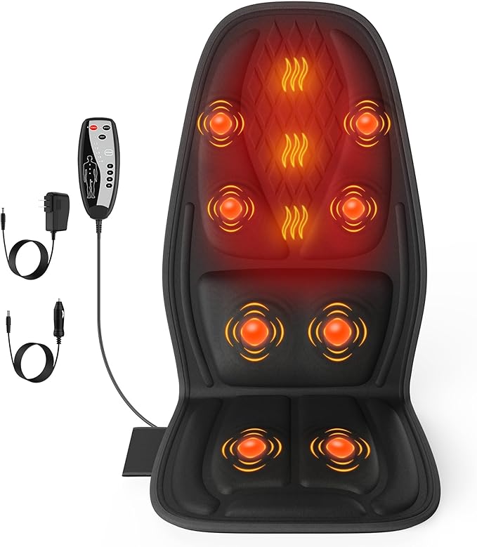 comrelax Back Massager with Heat, Seat Massager with 8 Powerful Vibration Motors, Portable Massage Chair Pad for Office Home Use, Gift for Men/Women/Family/Friends