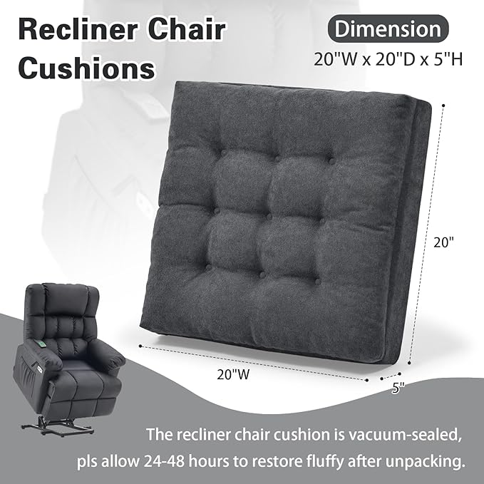 TANYOO Recliner Seat Cushion for Elderly - Patented Dual Design for Sagging Recliner Replacement & Easy Get Up, Booster Cushion Relieves Back Pain from Sofa, Couch, Chair 20x20x5 Inches Dark Grey