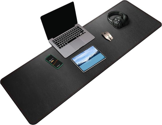 ZORESYN PU Leather Desk Pad (55.1"x15.8") - Waterproof Office Desk Mat for Keyboard and Mouse - Black Extended Mouse Pad with Nonslip Base