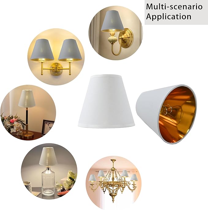 TAaMTYH small lamp shade chandelier shades set of 6，Fabric Lampshade for Wall Lamp，chandelier shades，small tadle lamps，For Cutting Edge bulbs, Clip-on Fitter Lampshade，3" X 6" X 5"