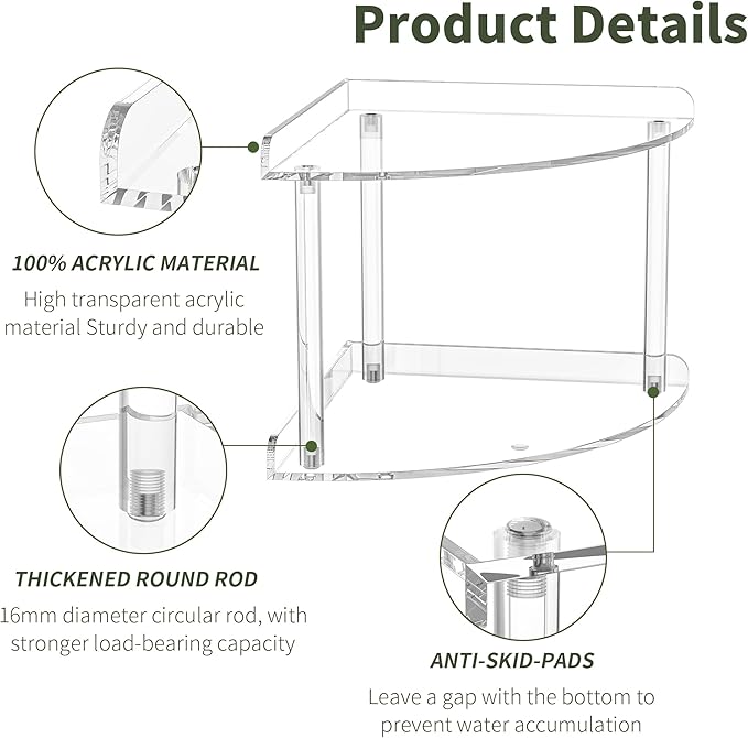 Sezanrpt 2 Tier Acrylic Corner Shelf Organizer Storage 9.5x9.5x8 Inch, Transparent Countertop Corner Shelf for Bathroom, Kitchen, Bedroom, Office, Study Room