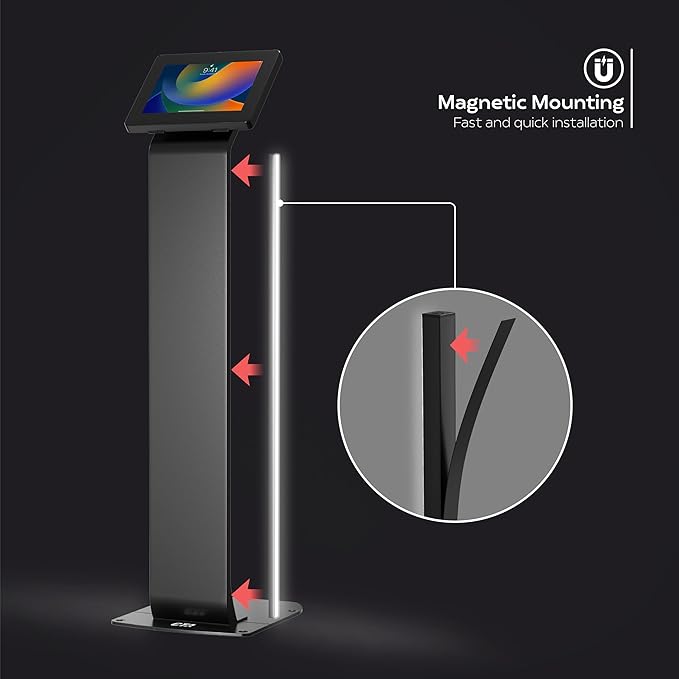 Kiosk Floor Stand with Led Lights - CTA Locking Kiosk Stand W/Led Lights Add On - for iPad 11 (A16) - Pro 11-inch M4 - Air 11-inch M3- iPad 10th Gen - Galaxy Tab & More Tablet - Black (PAD-LEDPARAF)