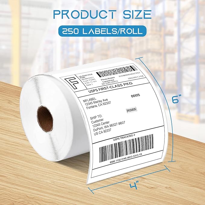 MFLABEL 4x6 Thermal Shipping Labels - 8 Rolls of 250, Perforated & Smudge-Proof Direct Thermal Labels Compatible with Rollo, Zebra, for Amazon UPS FedEx Shopify