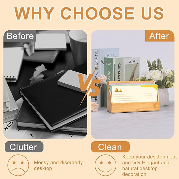 5x8 Inch Index Card Stand Wooden Index Cards Holder Notecard Box Postcard Display Stand Flash Cards Organizer Business Card Display Rack for Desk Office Supplies Capacity 300 Sheets