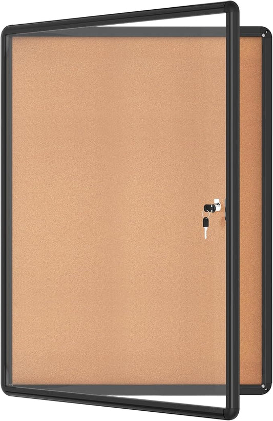 Mifuro 38"x28" Enclosed Bulletin Board, Lockable Weather-Resistant Aluminum Cork Noticeboard for School & Office, Black Frame w/Cork