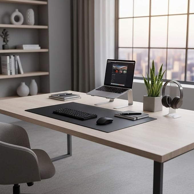 DACASSO Leatherette Desk Mat Without Rails - Luxury Leather Desk Blotter for Writing - Executive Desk Surface Protector - (Black, 30 x 19)