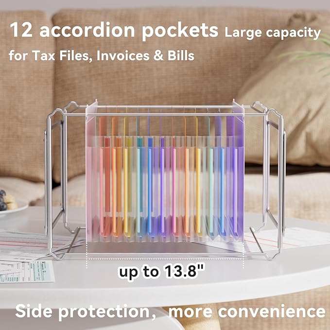 ThinkTex Plastic Expanding Hanging File Folders,12 Accordion Pockets,Large Capacity for Letter & A4 Size, Organizer for Filing Cabinet,Ideal for Tax,Contracts,Invoices,for Office,School-Purple-2set