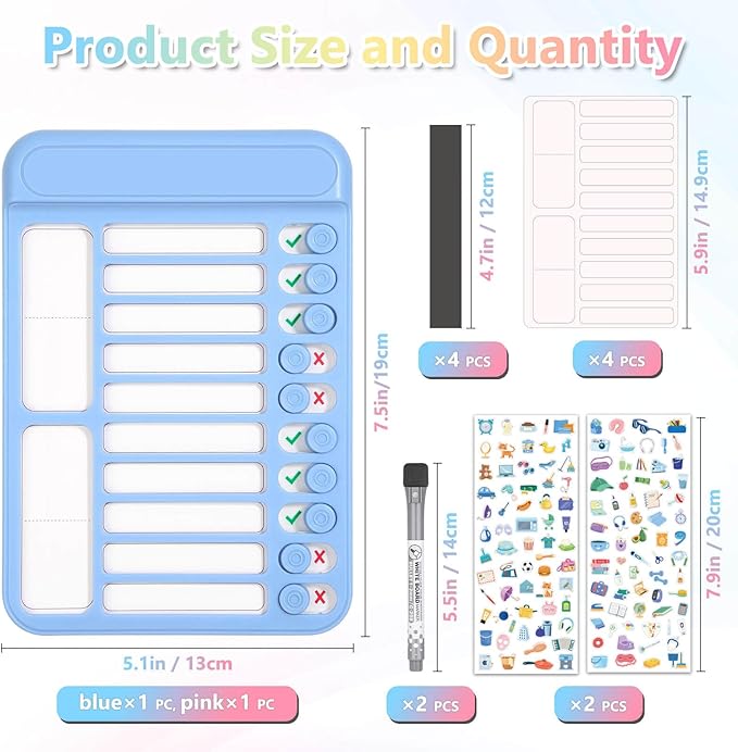 Audab 2Pcs Dry Erase Chore Chart for Kids, Magnetic Checklist Board, My Chores Slider Chart to Do List Board, Routine Chart Schedule Board Task Tracker for Home Refrigerator, Wall, Desk (Blue & Pink)