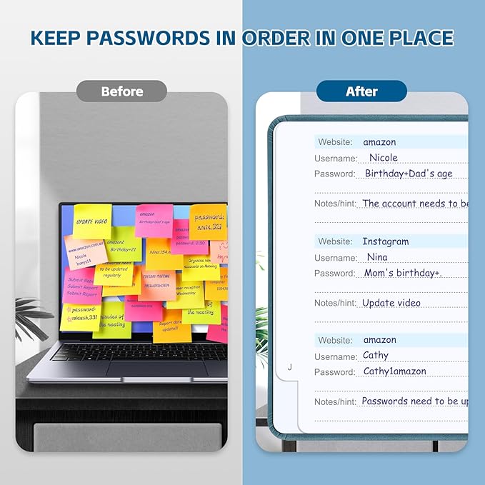 MOSA BEAR Password Keeper Book with Alphabetical Tabs，4.3"x5.7" Small Password Books for Seniors Password Notebook for Internet Website Address Log in Detail（Dark Blue） [unknown_binding]