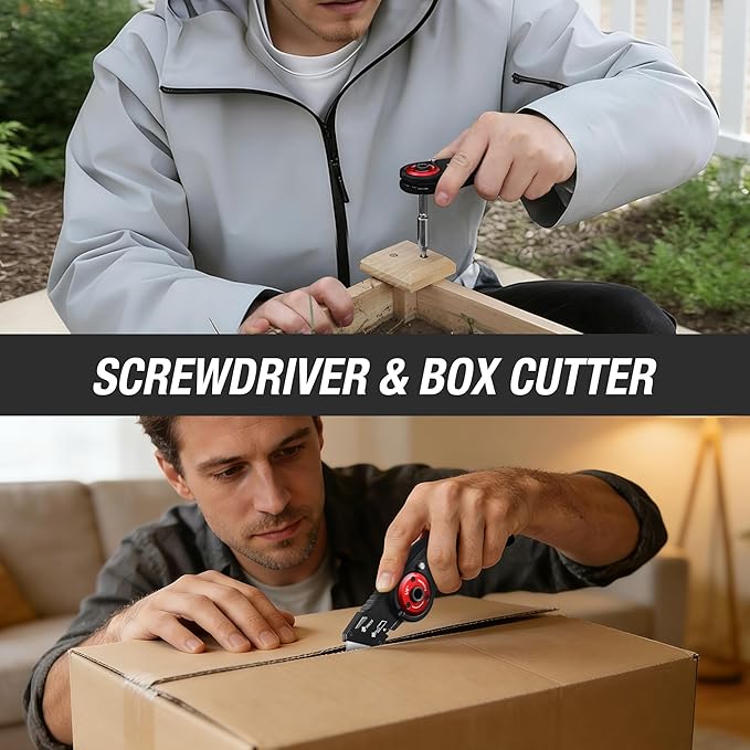 WORKPRO Folding Utility Knife, 2-in-1 Multitool Knife with Ratcheting Screwdriver, Box Cutter Quick Blade Change, EDC Heavy Duty Work Knife with Extra 10 Bit Sets and SK5 Blades