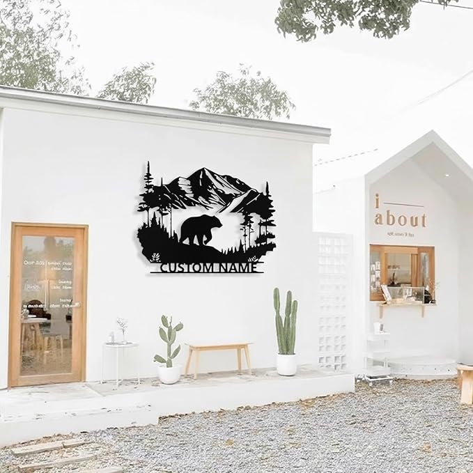 Custom Bear Metal Sign, Custom Bear Metal Wall Art Decor, Personalized Last Name Signs for Home, Rustic Farmhouse Black Wall Decor for Cabin, Bedroom, Living Room, Porch