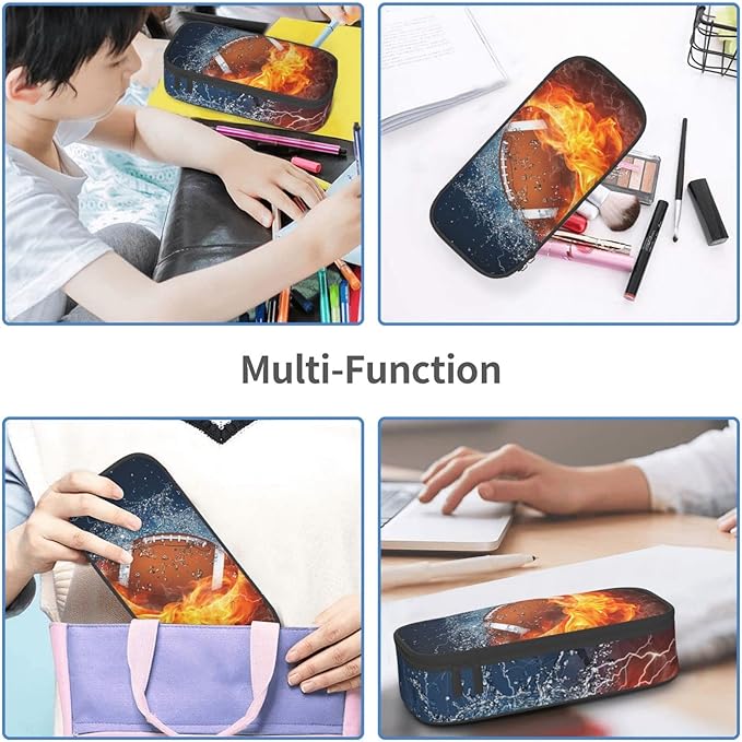 SNAPMADE Boys Pencil Box with Football Pattern, Cool Sports Pencil Case Large Capacity Durable Pencil Pouch Storage Pen Bag Stationary Case Desk Organizer with Zippers for Teens Adults