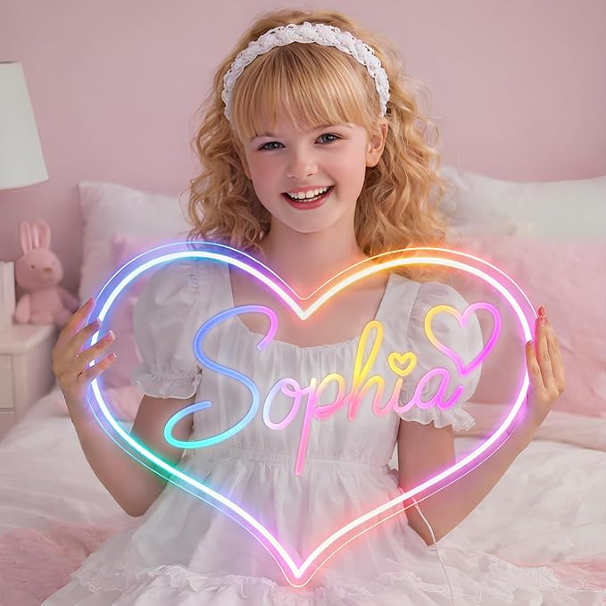 Sparklove Heart Neon Signs, Gifts for Valentine's Day, Custom Neon Name Signs for Wall Decor, Personalized Neon LED Sign Colorful Lights Signs for Her, Wedding, Birthdays Gift