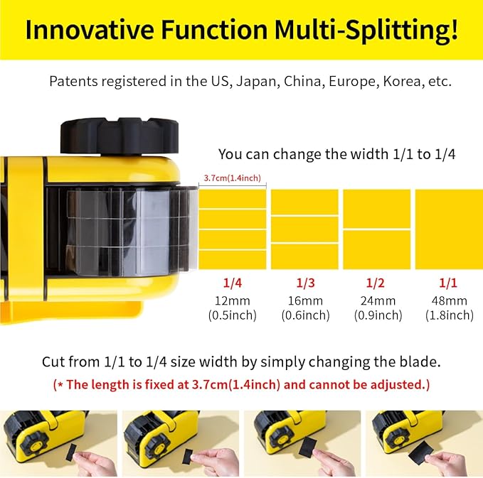 [TENDO°] Multi-Section Tape Dispenser ZO-508: Innovative Cutter for Custom Tape Width (Yellow)