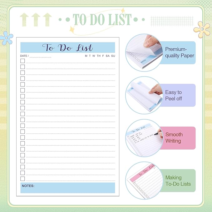 Censen 10 Packs To Do List Notepads, Simple Daily Reminder Checklist Planner Mix Color for Organizing, Planning, College Ruled, Office Gifts, 8.5 x 5.5 Inches, 60 Sheets Each