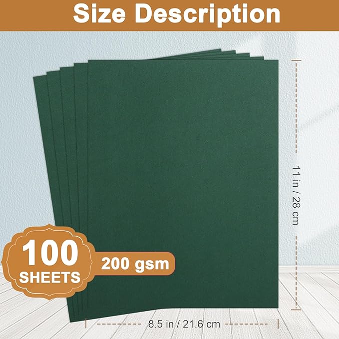 Silunkia 100 Sheets Dark Green Cardstock 8.5 x 11 Crafting Paper, 200gsm/75lb Heavyweight Paper Christmas Green Card Stock for DIY Cards Making, Greeting Cards, Invitations, Party Decorations, Menus
