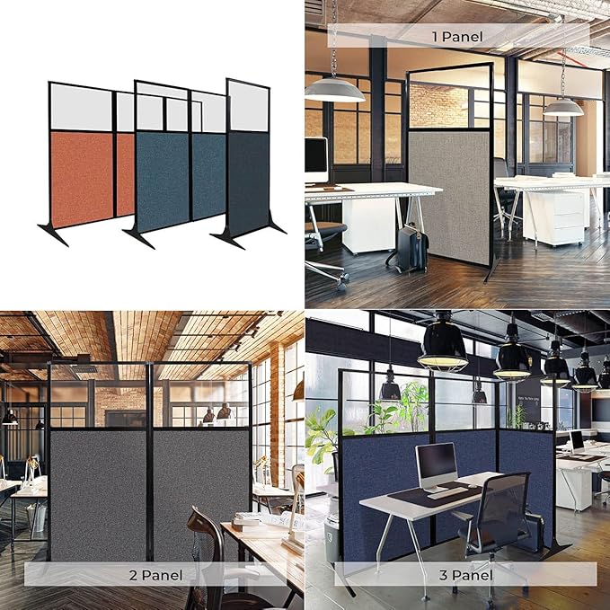Versare Workstation Partition | Portable Wall Divider | Modern Office Cubicle | Free Standing Privacy Screen | Flexible Work Space | 33" x 70" W/Window, Charcoal Gray Fabric Panels