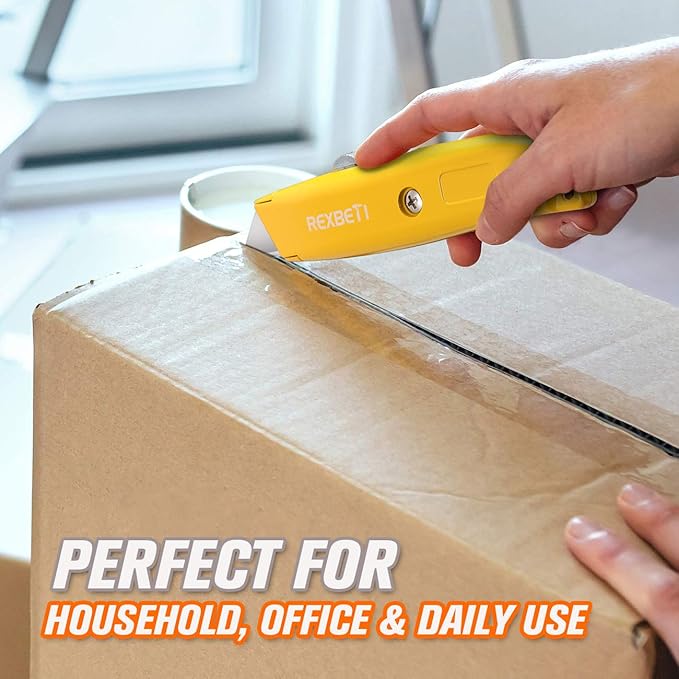 REXBETI 2 Pack Utility Knife with Extra Blades, 2 Color Retractable Blade Heavy Duty Box Cutter for Cartons，Cardboard and Boxes，Extra 10 Blades Included