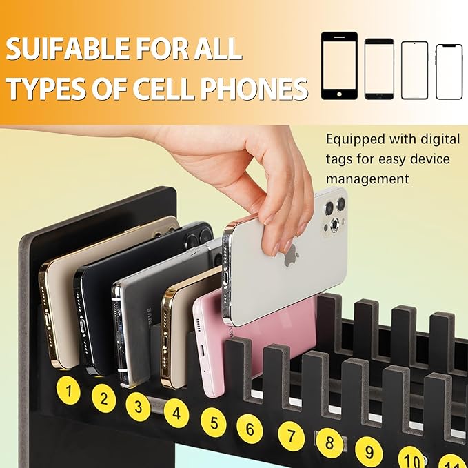 Ozzptuu Cell Phone Holder Classroom Cell Phone Storage 2-Tier Multiple Cell Phone Stand Rack with 1-30 Number Stickers PVC Board Mobile Phone Holder Desktop Organizer for Classroom (Black, 30 Slots)
