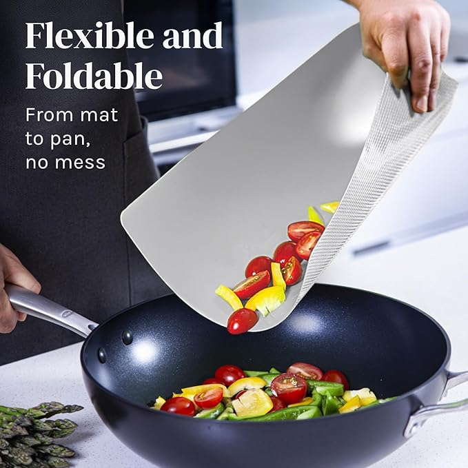 Cooler Kitchen Extra Thick Flexible Cutting Mat Set With Food Icons & EZ-Grip Back (Set Of 4 Mats) - Flexible Cutting Boards for Kitchen - Flexible Plastic Cutting Board Set (Black and White)…