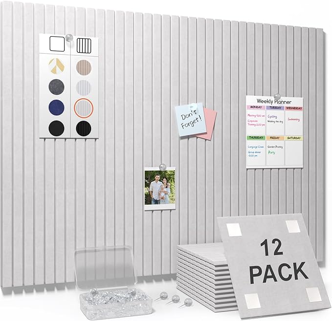 Smarpau Large Cork Board for Walls, 48"x36" Bulletin Board, 12 Pack Slat Felt Wall Tiles with Pushpins Removable Security Tabs, Pin Board for Office Wall Organizer Protector -Light Camel