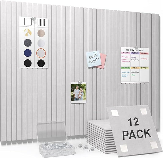 Smarpau Large Cork Board for Walls, 48"x36" Bulletin Board, 12 Pack Slat Felt Wall Tiles with Pushpins Removable Security Tabs, Pin Board for Office Wall Organizer Protector -Light Camel