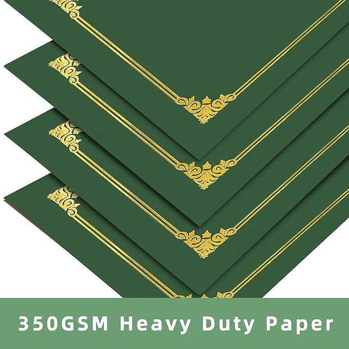 HAUTOCO 30 Pack Certificate Holders, Green Diploma Folders Certificate Covers with Gold Foil Border for Letter Size 8.5x11 Cardstock, Award, Document, Graduation