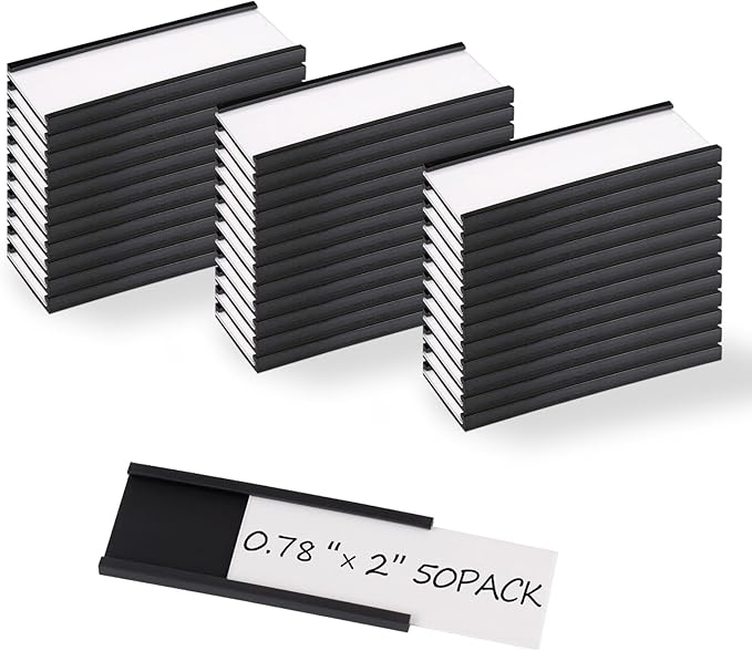 Realth C Channel Magnetic Label Holders 50 Pack 0.78" x 2" - Magnetic Name Tags for Lockers,Shelving, Bins, Library, Supermarket