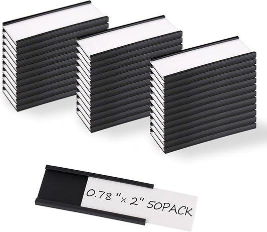 Realth C Channel Magnetic Label Holders 50 Pack 0.78" x 2" - Magnetic Name Tags for Lockers,Shelving, Bins, Library, Supermarket