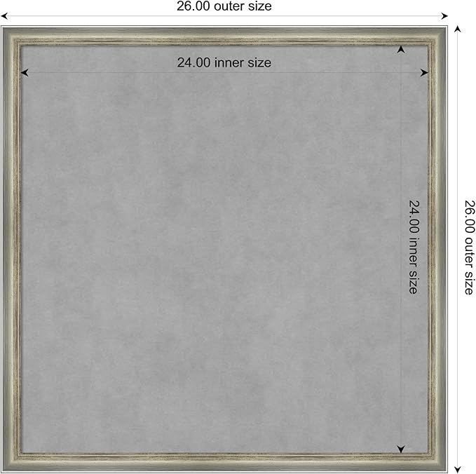 Amanti Art Silver Framed Magnetic Board 26x26 Medium Vision Board for use with Magnets, 100% Metal Sheet to Display Items as Office Decor or for Home Organization in mudroom, Kitchen or Kids Room