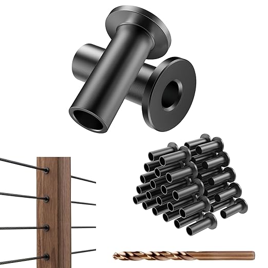 BLIKA 40 Pack Black Stainless Steel Protector Sleeves for 1/8" Deck Cable Railing, for Wood/Composite Posts, T316 Marine Grade, Black Cable Railing Protector Sleeves