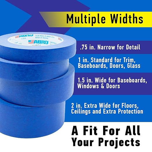 ABRO 36 Pack Blue Painters Tape: 24mm x 55M All Purpose Blue Tape, Temporary Labeling, Easy Tear, Clean Removal, Masking Tape Colored, DIY or Pro Use