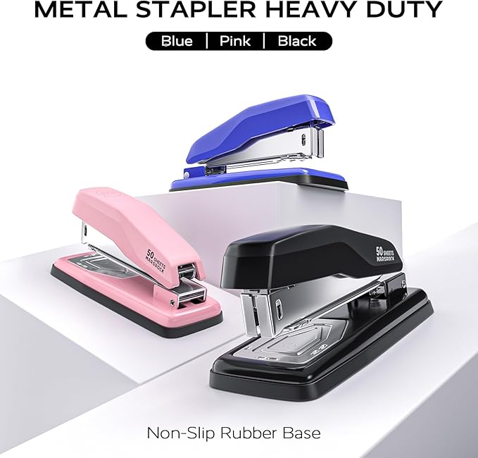 Marsrock Desktop Stapler, Swing-Arm Swivel Stapler, 50 Sheet Capacity, 2000 Staples and Staple Remover, Rotatable Heavy Duty Staplers for Office, Home, Classroom, Booklet, Book Binding, Blue