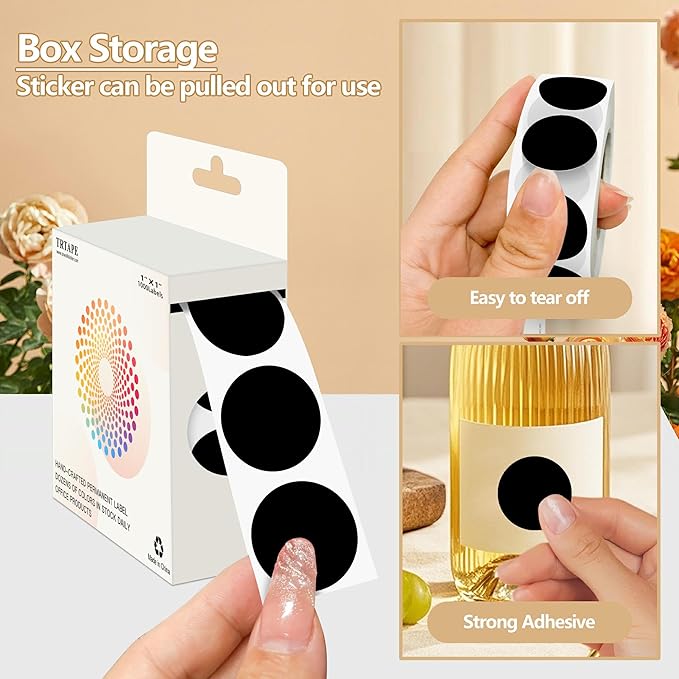 Black 1 Inch Round Color Coding Dot Labels, 10 Rolls 10000 Dot Stickers in Dispenser Box - Permanent Adhesion, Vibrant Colors, Highly Visible