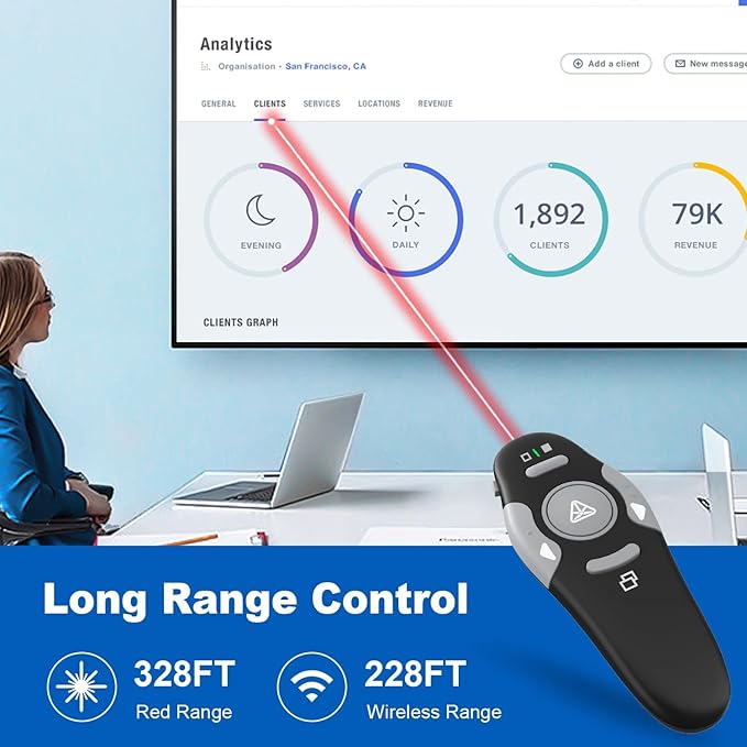 QUI Presentation Clicker Wireless Presenter Remote Clicker for PowerPoint Presentation Remote, PowerPoint Slide Advancer for Mac/Windows/Linux, Google Slide/PPT/Keynote, USB A&C, Black