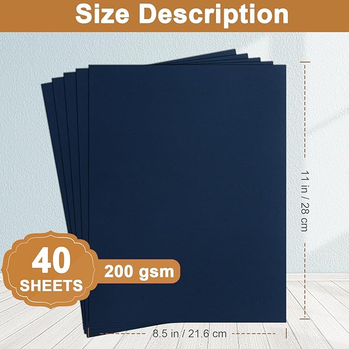 Silunkia 40 Sheets Navy Blue Cardstock 8.5 x 11 Scrapbook Paper, 75lb Heavyweight Blue Card Stock Printer Paper for DIY Card Making, Greeting Cards, School Crafts, Wedding Invitations, Thank You Cards