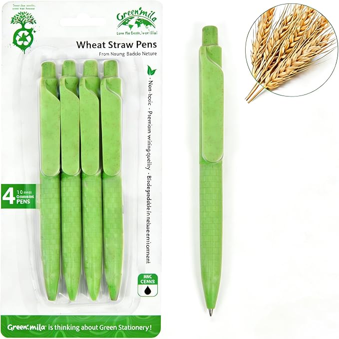 GreenMila Durable Pens, 1.0mm Ballpoint Pens Premium Writing Quality for School, Home & Daily Use - Pack of 4, Green