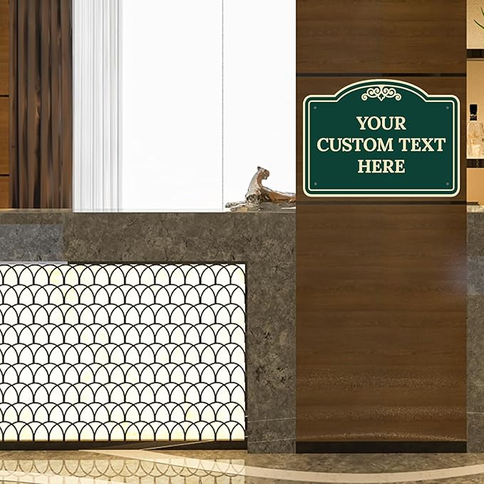 Custom Decorative Sign, Personalized Metal Sign for Business, Driveway, Home, Airbnb, Office Door Plaque, Green Background Sign 18x24 Inches, ACM, Fade Resistant, Made in USA by Sigo Signs
