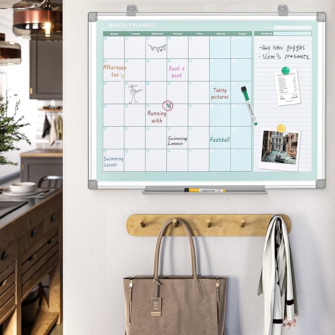 MAKELLO Dry Erase Calendar for Wall 36" x 24", Large White Board Calendar with Next Month for Office, Family, Kitchen and Bedroom