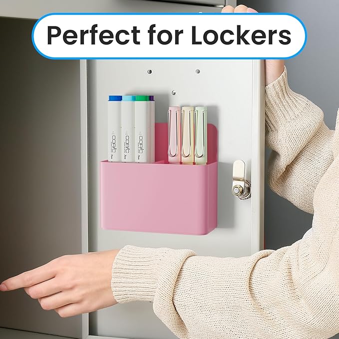 First-zgel 3 Pcs Magnetic Pen Holder, Magnetic Dry Erase Marker Holder, Wall Marker Pencil Holder for Fridge, Whiteboard Marker Holder for School, Office, Home, Locker Accessories (Pink)