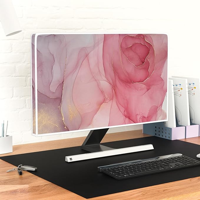Baocicco Abstract Waterproof Television Cover with Pink Marble Design 37, 38, 39 Inch Full Body Covers for TV Screen Weatherproof Dust-Proof TV Screen Cover Sleeve Compatible with LED LCD OLED Desktop