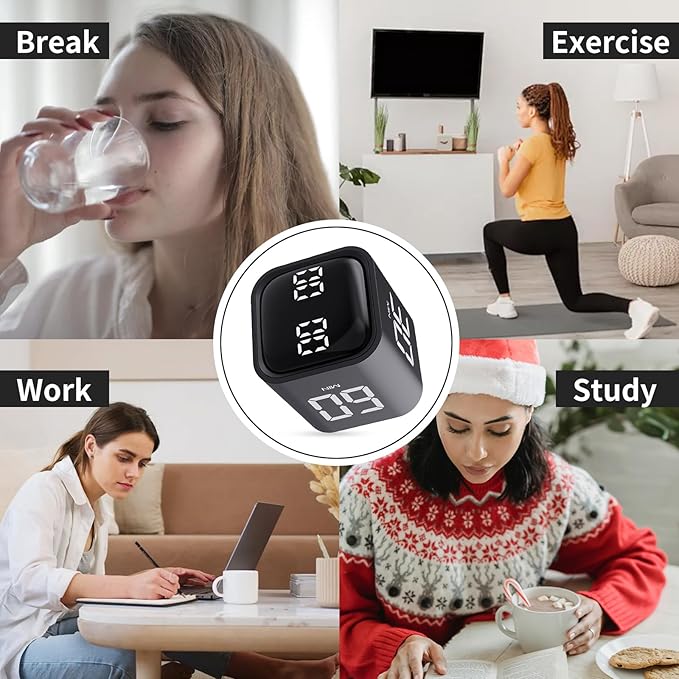 Productivity Timer Flip Gravity Sensor Cube Timer Countdown & Countup,Mute & Vibrate & Sound，5/10/30/60min & Custom Timing, Perfect for ADHD,Work,Learning,Kitchen Cooking (1Black)