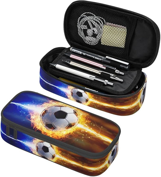 SNAPMADE Boys Pencil Case with Soccer Ball Printed, Cool Portable Pen Bag Pouch with Zipper for Teens Stationery Supplies, Sports Style Pencil Box Cosmetic Bag for Sports Women and Girls