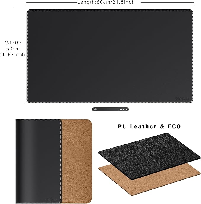 Mydours Dual-Sided PU Leather Desk Mat 31.5"x19.7" - Extra Large Cork Backing Mouse Pad for Office & Home, Premium Writing Surface, Waterproof Computer Desk Pad Protector for Laptop and Keyboard