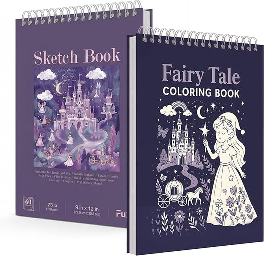 Fuxi Coloring Books for Kids Ages 8-12 Girls, 50 Sheets (73lb/120gsm) Blank Paper Drawing Pad + 50 Designs Blank Paper for Kids Coloring, Christmas Gifts for Grandkids.