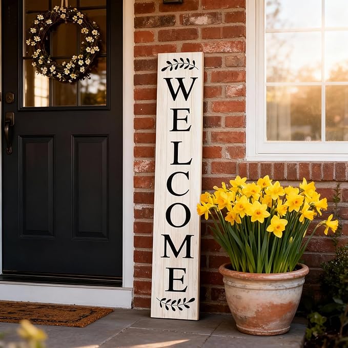 Farmhouse Wooden Merry Christmas Welcome Sign Stand for Front Door, 47" Large Welcome Sign for front porch, Rustic Vertical Tall Xmas Gift Porch Leaner Decor for Outdoor Patio Garden