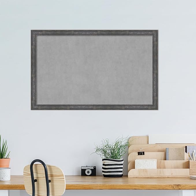 Amanti Art Grey Framed Magnetic Board 27x43 Large Vision Board for use with Magnets, 100% Metal Sheet to Display Items as Office Decor or for Home Organization in mudroom, Kitchen or Kids Room